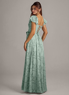 Azazie Aricella Bridesmaid Dresses Agave A-Line Corset Floral Burnout Dress image4