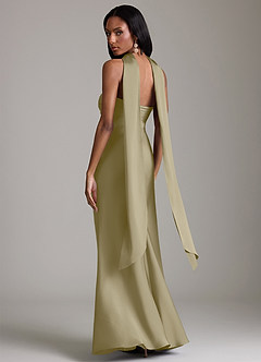 Azazie Saylor Vestidos de damas de honor Vestido de Musgo Verde de Satén Elástico de Corte Sirena con Sin tirantes image8