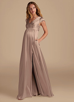 Azazie Allessia Maternity Bridesmaid Dresses A-Line Metallic Satin Floor-Length Dress image3