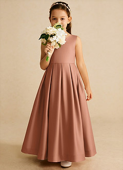 Azazie Cailee Flower Girl Dresses Bronzer Ball-Gown Pleated Matte Satin Dress image3