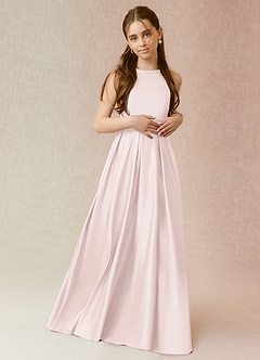 Azazie Arianthe Junior Blushing Pink A-Line with Pockets Matte Satin Dress image1