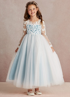 Azazie Elodie vestidos de niña de las flores Vestido de Marfil Azul Malhumorado de Encaje de Princesa image3