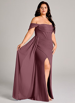 Azazie Amyra Bridesmaid Dresses Sangria Sheath Off the Shoulder Chiffon Convertible Dress image12