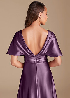 Azazie Pamela Bridesmaid Dresses Plum A-Line Pleated Metallic Satin Dress image7