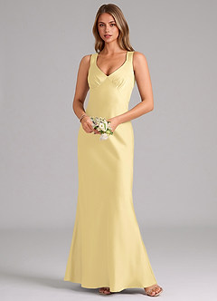 Azazie Kamila Bridesmaid Dresses Butter A-Line Pleated Stretch Satin Dress image4