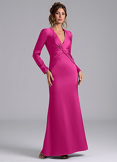 Azazie Valerie Vestidos de damas de honor Vestido de Fucsia de Satén Elástico de Corte Sirena con Manga larga image1