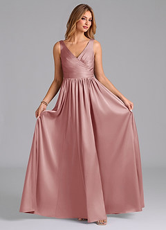 Azazie Keyla Bridesmaid Dresses Dusty Rose A-Line Pleated Stretch Satin Dress image4