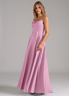 Azazie Elle Bridesmaid Dresses Candy Pink A-Line Pleated Stretch Satin Dress image6