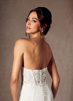 Azazie Lewena Hochzeitskleider Meerjungfrau-Linie Spitze Satin mit Krepprücken Kleid Diamantweiß image4