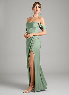 Azazie Johana Bridesmaid Dresses Matcha Mermaid Off the Shoulder Stretch Satin Convertible Dress image7