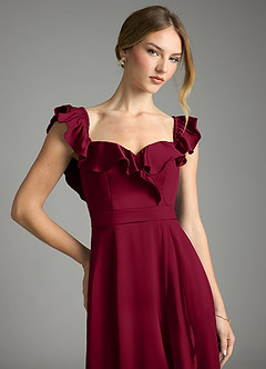 Azazie Lyra Bridesmaid Dresses Burgundy A-Line Off the Shoulder Stretch Satin Convertible Dress image2