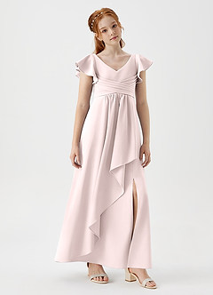 Azazie Omari Junior Blushing Pink A-Line Pleated Stretch Crepe Dress image3