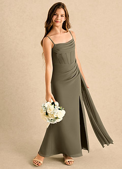 Azazie Moxie Girls Formal Abiti da Ragazza di Fiori Abito A-Line in Chiffon Pizzo Willow Green image4