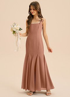 Azazie Evey Junior Abito Sirena in Chiffon Plissettato Bronzo image1