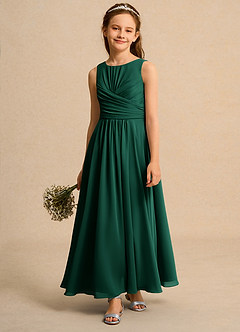 Azazie Ducky Junior Formal Sukienki dla dziewczynek sypiących kwiaty Linia A Pofałdowany Szyfon Długość kostki Sukienka image4