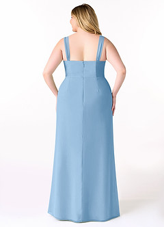 Azazie Denice Bridesmaid Dresses Powder Blue Sheath Pleated Chiffon Dress image10