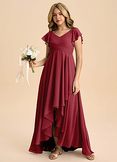 Azazie Caria Junior Pomegranate A-Line Pleated Chiffon Dress image6
