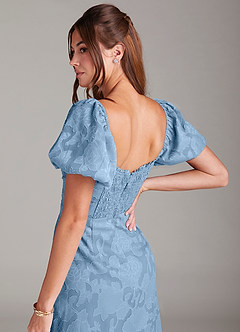 Azazie Evalina Bridesmaid Dresses Steel Blue Sheath Floral Burnout Dress image5