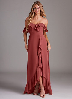 Azazie Lyra Bridesmaid Dresses Terracotta A-Line Chiffon Convertible Dress image2