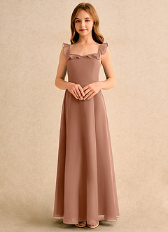 Azazie Chip Girls Formal Robe Demoiselle D'honneur Fillette Robe Trapèze en Mousseline de soie Sans manches Bronze image4