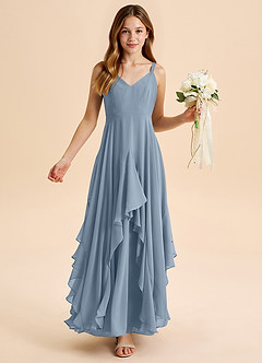 Azazie Karan Junior Dusty Blue A-Line Chiffon Dress image7