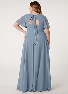 Azazie Kimber Bridesmaid Dresses Dusty Blue A-Line Flounce Sleeve Chiffon Dress image10