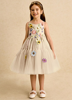 Azazie Osea vestidos de niña de las flores Vestido de Champán de Tul de Princesa con Plisado image4