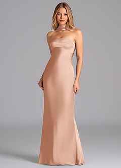 Azazie Lusinda Robes de demoiselle d'honneur Robe Sirène en Satin extensible Sans bretelles Or Rose image4