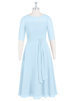 Azazie Naomi Mother of the Bride Dresses Sky Blue A-Line Boatneck Pleated Chiffon Dress image7