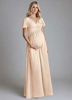 Azazie Verna Maternity Bridesmaid Dresses A-Line V-Neck Ruched Chiffon Floor-Length Dress image3