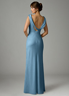 Azazie Kieryn Robes de demoiselle d'honneur Robe Sirène en Satin extensible Plissée Acier Bleuté image5