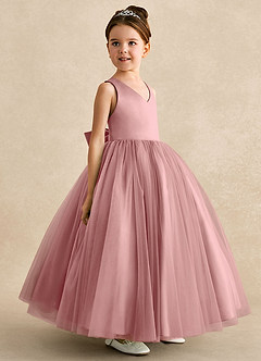 Azazie Peanut Flower Girl Dresses Dusty Rose A-Line Strap Tulle Dress image2