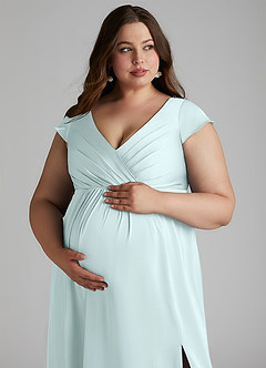 Azazie Allessia Robes de demoiselle d'honneur de maternité Robe Trapèze Plissée Longueur ras du sol Satin extensible image13