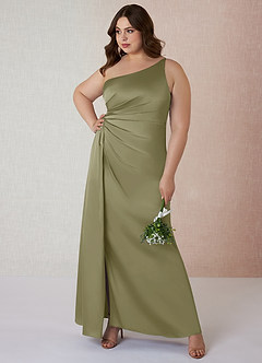 Azazie Mika Robes de demoiselle d'honneur Robe Fourreau en Satin extensible Ue épaule Pistache image8