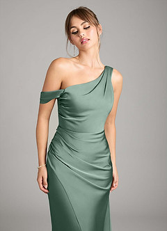 Azazie Madelyn Bridesmaid Dresses Eucalyptus Mermaid One Shoulder Stretch Satin Convertible Dress image4