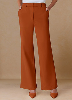 front Marina Burnt Orange Refined Weave Straight-Leg Pants