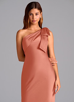 Azazie Yuanna Bridesmaid Dresses Salmon Pink Mermaid One Shoulder Stretch Satin Dress image7