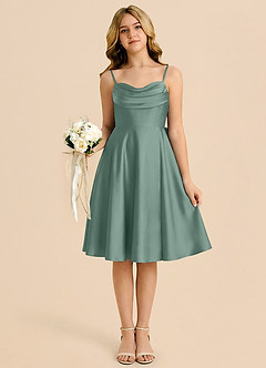 Azazie Bear Junior Eucalyptus A-Line Sweetheart Neckline Stretch Satin Dress image6