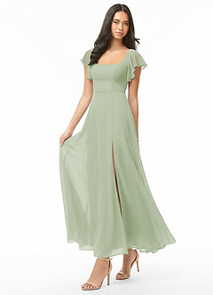 Azazie Bondi Bridesmaid Dresses Dusty Sage A-Line Ruched Chiffon Dress image3
