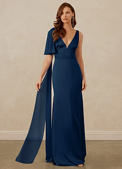 Christian Siriano Bridal for Azazie 1011 Bridesmaid Dresses Dark Navy Mermaid Bow Stretch Satin Dress image6