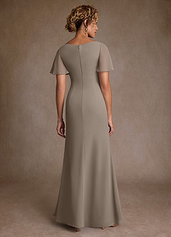 Azazie Suffolk Mother of the Bride Dresses Taupe A-Line Pleated Chiffon Dress image3