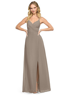 Azazie Davis Bridesmaid Dresses Taupe A-Line V-Neck Chiffon Dress image2