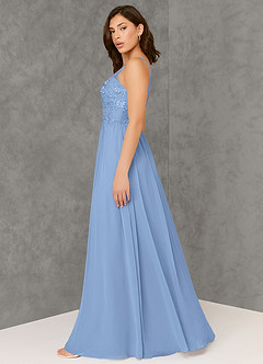 Azazie Amy laatste Uitverkoop Jurk van Chiffon met A-Lijn Kant Staal Blauw image3