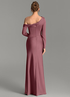 Azazie Sandra Bridesmaid Dresses Desert Rose Mermaid Long Sleeve Stretch Satin Dress image6