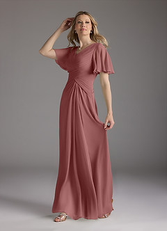 Azazie Morning Glory Mother of the Bride Dresses Desert Rose A-Line V-Neck Ruched Chiffon Dress image4