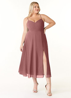 Azazie Clarissa Bridesmaid Dresses A-Line V-Neck Chiffon Tea-Length Dress image7