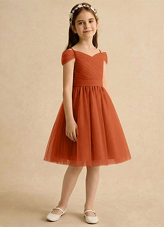 Azazie Lila Girls Formal Flower Girl Dresses Burnt Orange A-Line Off the Shoulder Tulle Dress image5