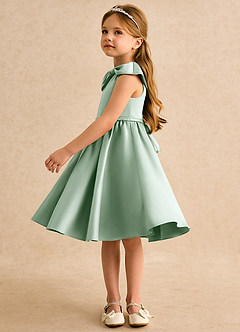 Azazie Acorn Flower Girl Dresses Agave A-Line Pleated Matte Satin Dress image4