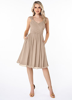 Azazie Angie Bridesmaid Dresses Taupe A-Line Corset Chiffon Dress image1