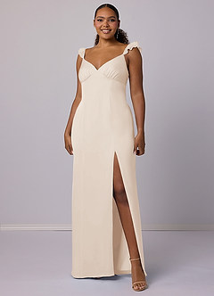 Barbie ♥ Azazie Bridesmaid Dresses White Alabaster Sheath Stretch Satin Dress image9